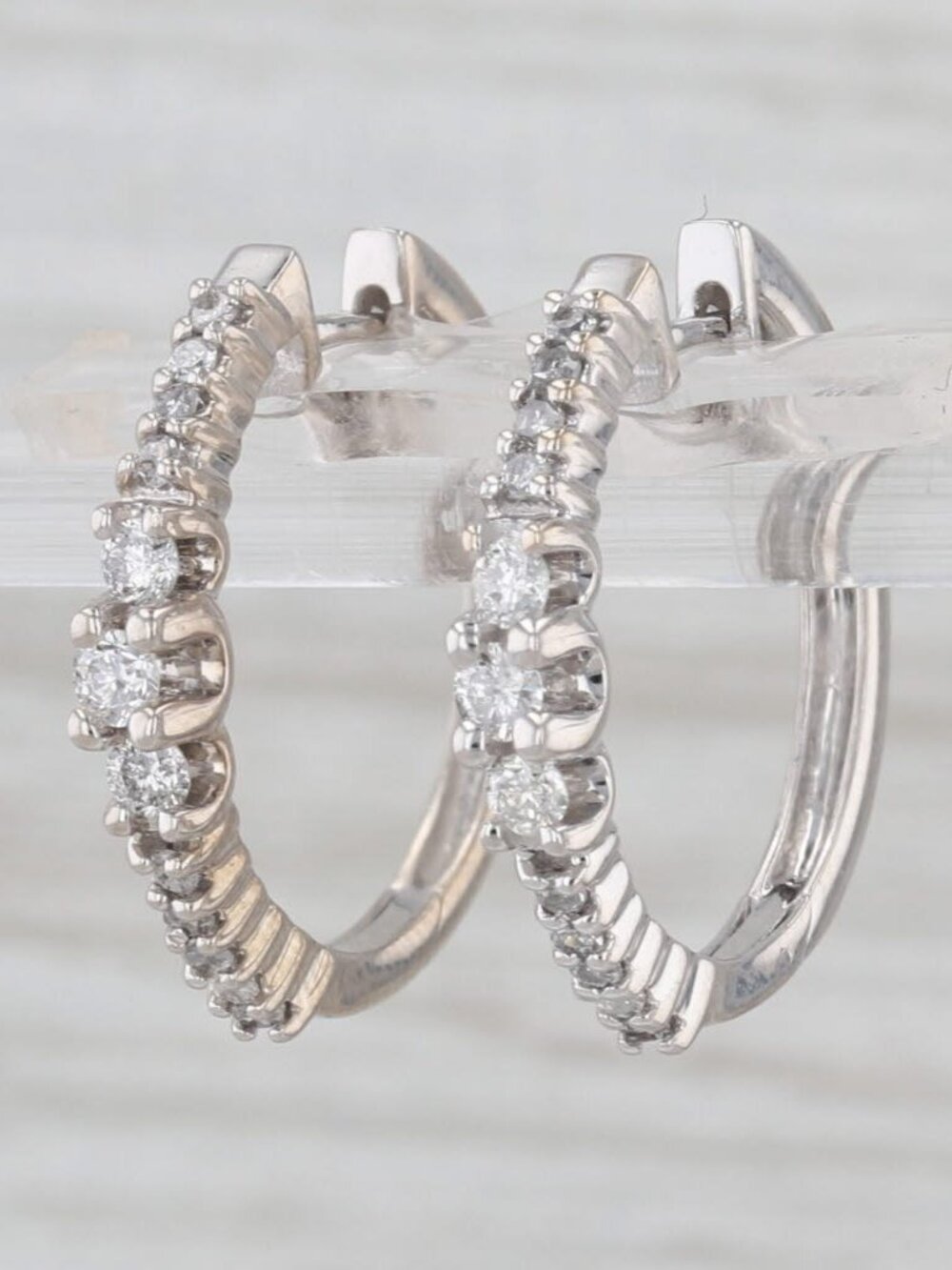 0.36ctw Diamond Hoop Earrings 14k White Gold Hinged Snap Top Round Hoops